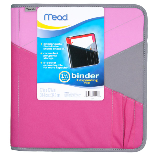 Mead® Zipper 3Ring Binder With Expanding File, 1 1/2" Round Rings