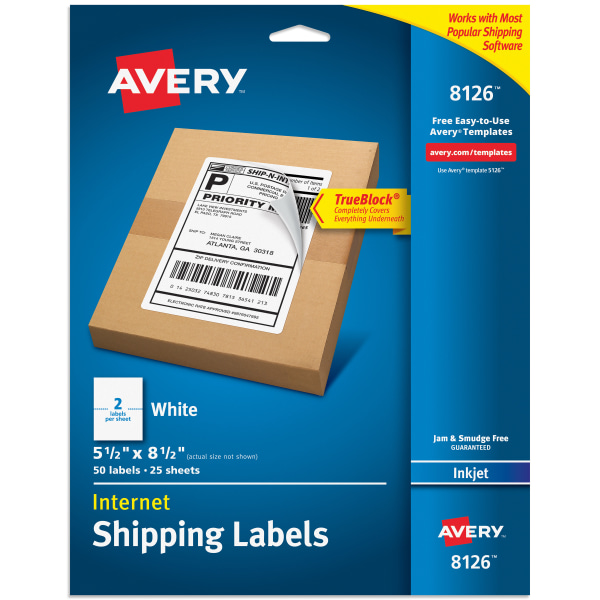 Avery Half-Sheet Shipping Labels  5.5  x 8.5   White  50 Labels (8126)