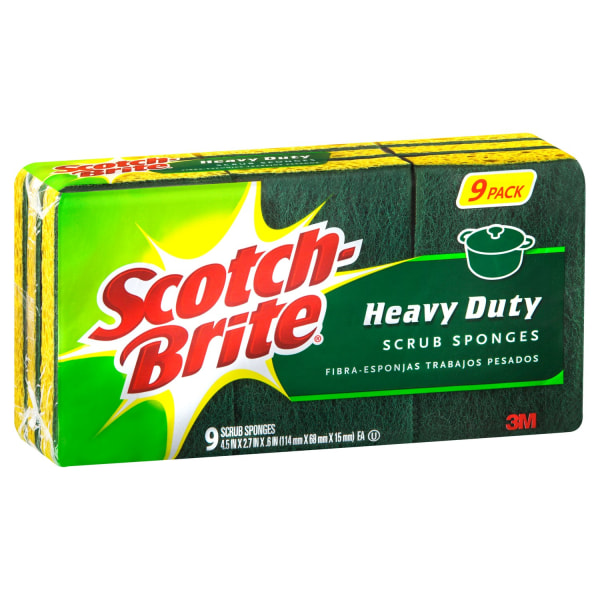 ScotchBrite HeavyDuty Scrub Sponges GreenYellow Pack Of 9