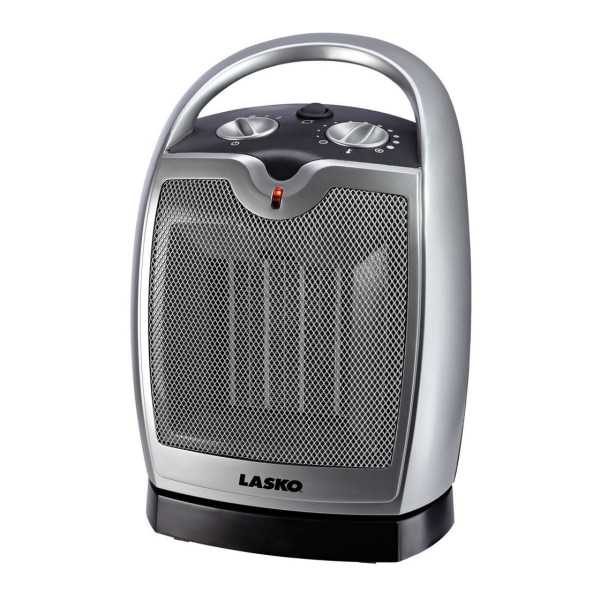 Lasko® 1500 Watts Electric Ceramic Oscillating Heater, 2 Heat Settings, 9.2""H x 7""W x 6""D, Silver -  5409