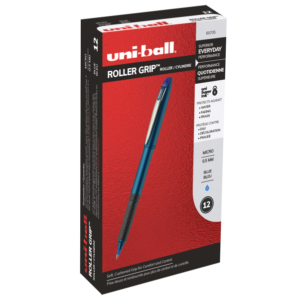UPC 070530607055 product image for uni-ball® Grip Rollerball Pens, Micro Point, 0.5 mm, Blue Barrel, Blue Ink, Pack | upcitemdb.com