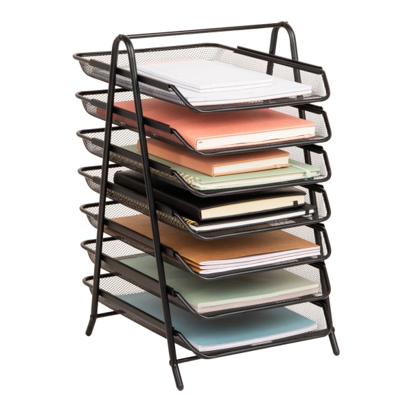 Mind Reader 7-Tier Paper Tray, Metal Mesh, 20"H x 13-3/4"W x 11-3/4" L, Black