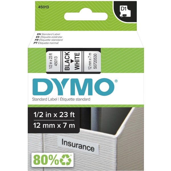 3 PK D1 45013 Black on White Label Tape 12mmx7m For DYMO LabelManager ½” x 23’