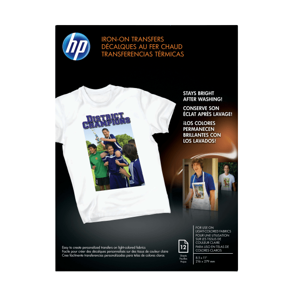 HP Iron-On T-Shirt Transfers, 8 1/2 x 11, Black, Pack Of 10 Sheets