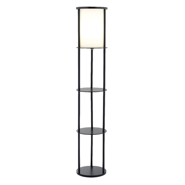 Adesso® Stewart Shelf Floor Lamp, 62 1/2""H, Black Base/White Fabric Shade -  3117-01