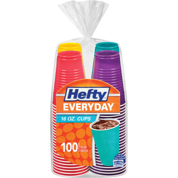 Hefty Party On Plastic Cups  Holiday Assorted Colors  16 Ounce  100 Count