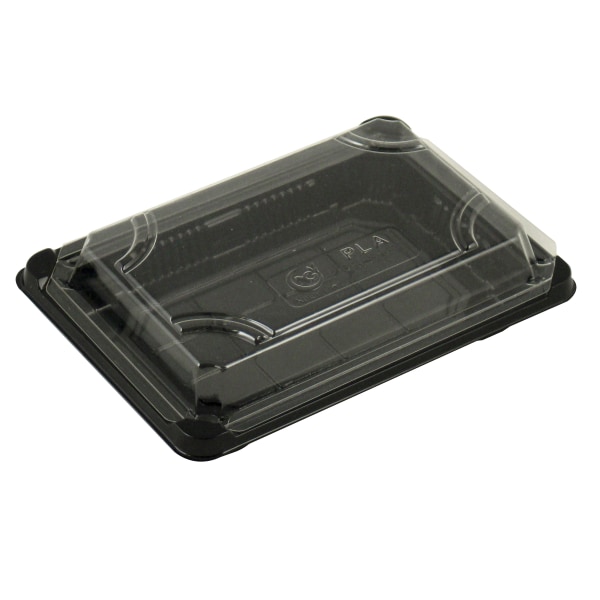 Stalkmarket� Jaya Compostable Food Trays, With Lids, 7" X 4 7/8" X 1 3/4", Clear Lids/black Trays, Pack Of 300"