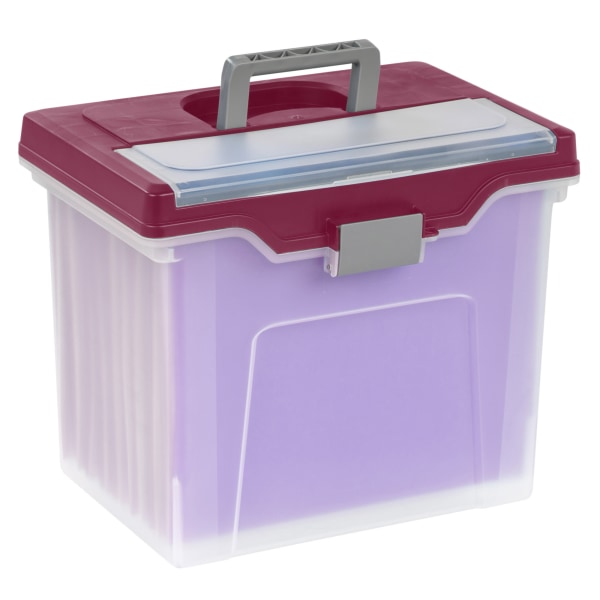 Office Depot® Brand Mobile File Box, Large, Letter Size, 11 5/8""H x 13 3/6""W x 10""D, Clear/Burgundy -  110986