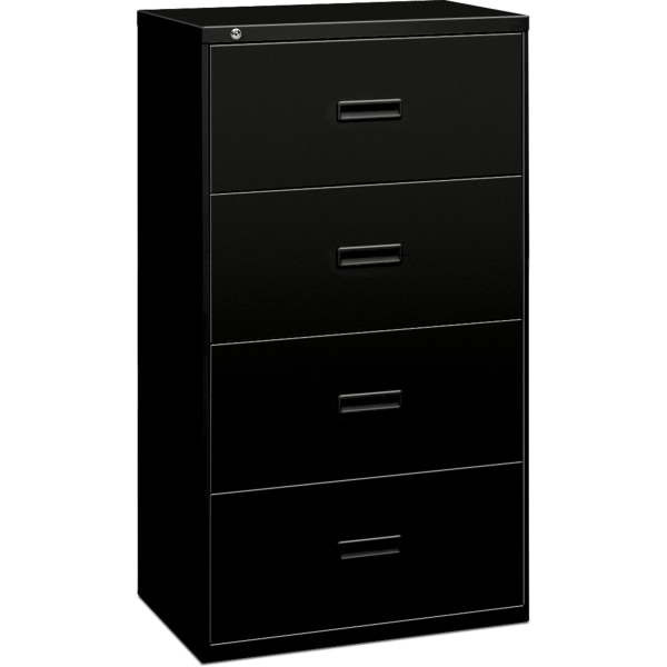 basyx by HON® 484L 20""D Lateral 4-Drawer File Cabinet, Black -  484LP