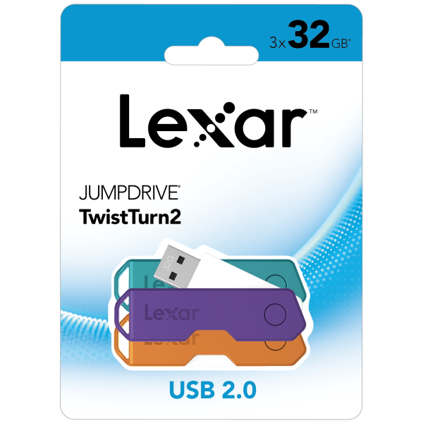 Lexar JumpDrive TwistTurn2 USB 20 Flash Drives 32GB Pack Of 3 Flash Drives LJDTT232GABNA3