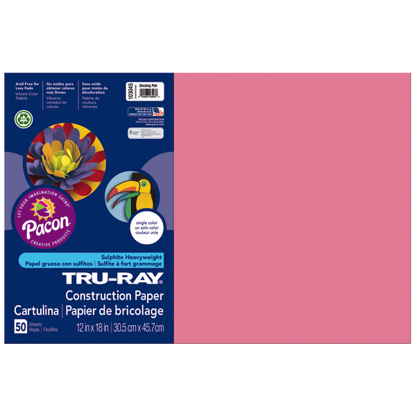 Tru-Ray Construction Paper, 50% Recycled, 12 x 18, Shocking Pink, Pack Of 50