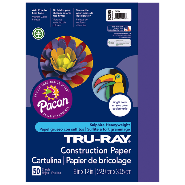 Tru-Ray Construction Paper, 50% Recycled, 9 x 12, Purple, Pack Of 50