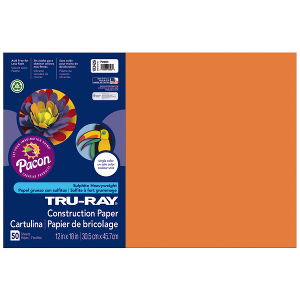 Tru-Ray Construction Paper, 12 x 18 50% Recycled, Pumpkin, 50 Sheets
