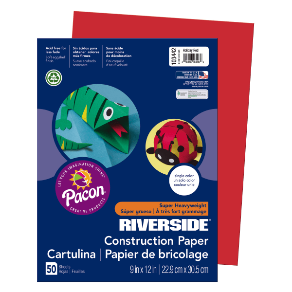 Riverside� Groundwood Construction Paper, 100% Recycled, 9" x 12", Holiday Red, Pack Of 50