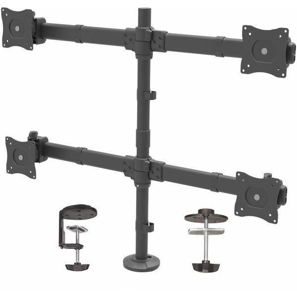 Desk Mount Quad Monitor Arm - 4 VESA Displays up to 27" - Ergonomic Adjustable Articulating Pole Mount - Clamp/Grommet
