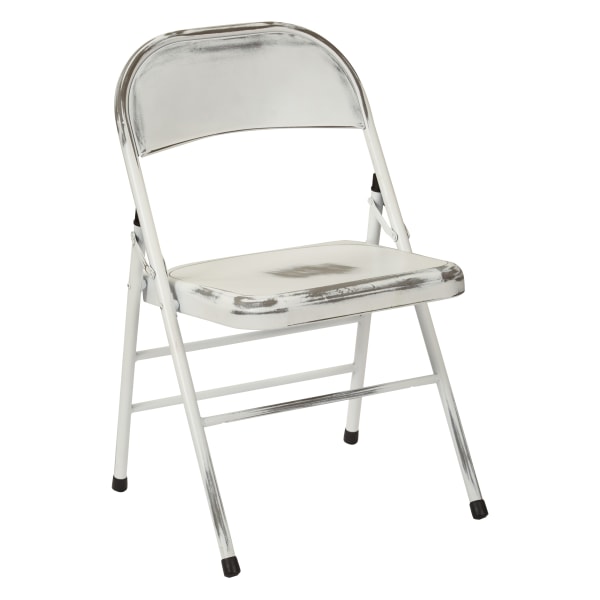 Office Star Bristow Steel Folding Chairs, Antique White, Set Of 4 Chairs