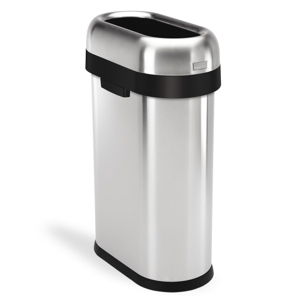 simplehuman Commercial Open Top Trash Can, Slim Oval, 13 Gallons, 27.4" x 10.7" x 18.2", Brushed Heavy-Gauge Stainless Steel