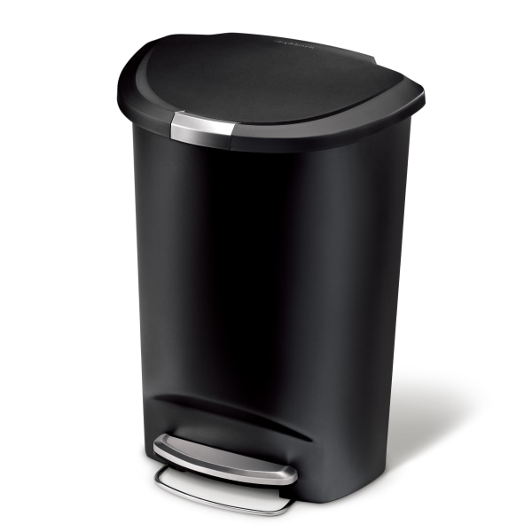 simplehuman® Semi-Round Plastic Step Trash Can, 13 Gallons, 26-1/4""H x 18-3/4""W x 14-7/16""D, Black -  CW1355