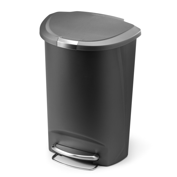 50 Liter/13 Gallon Semi-Round Kitchen Step Trash Can with Secure Slide Lock, Grey Plastic