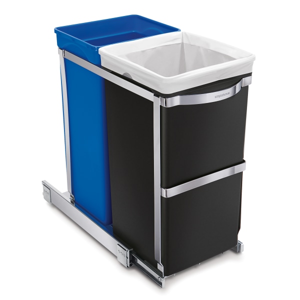 Simplehuman 35 Liter Under Counter Pull-Out Kitchen Trash Can Recycler, Heavy-Duty Steel Frame - CHROME/BLA