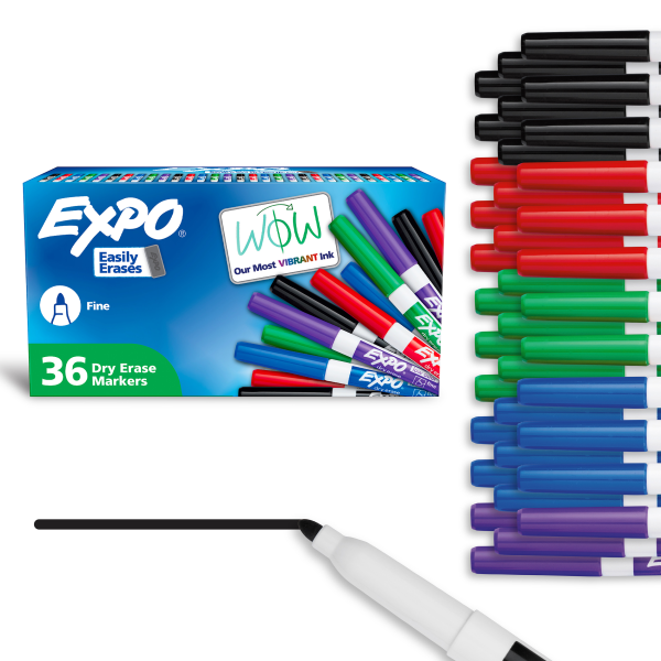 Low-Odor Dry-Erase Markers, Fine Point, Assorted Colors, Pack Of 36