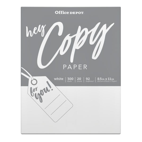 Office Depot® School Multi-Use Printer & Copy Paper, White, Letter (8.5" x 11"), 300 Sheets Per Pack, 20 Lb, 92 Brightness