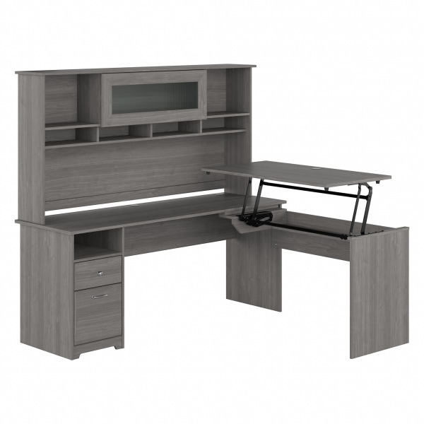 Bush® Furniture Cabot 72""W 3-Position Sit-To-Stand Height-Adjustable L-Shaped Desk With Hutch, Modern Gray, Standard Delivery -  Bush Business Furniture, CAB052MG