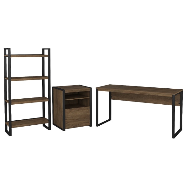 Bush Furniture Latitude 60&quot;W Writing Desk with Printer Stand and Etagere Bookcase 2420606