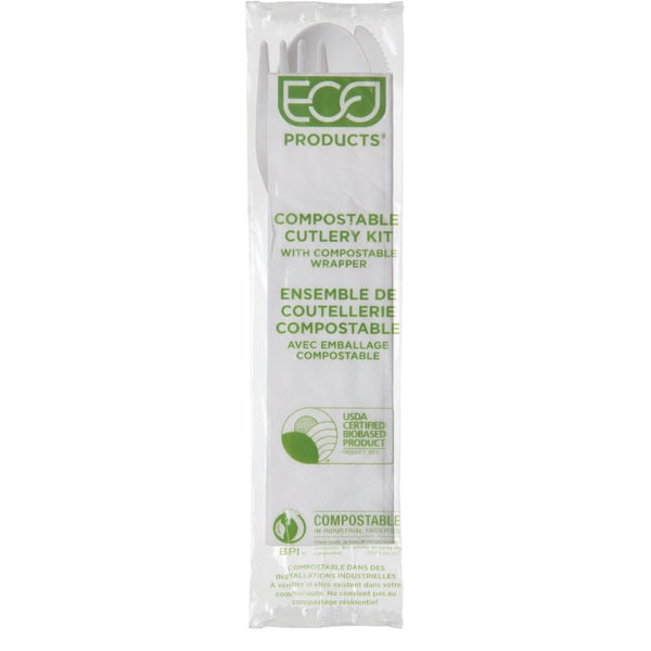 Eco-Products EP-S015 6  Renewable Plant-Based Plastic Plantware Compostable Cutlery Kits - White - 250/Case