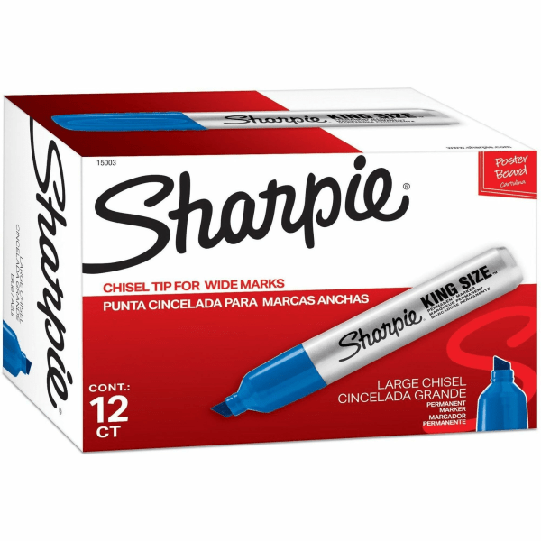 Sharpie King Size Permanent Marker, Chisel Tip, Blue, Dozen (15003) | Quill