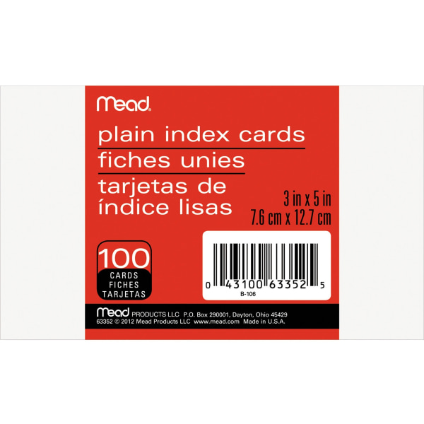 Mead index card 3x5 plain 100ct 63352 (043100633525)