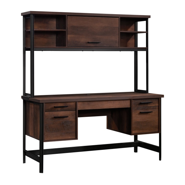 Sauder® Briarbrook 60"W Computer Desk With Hutch, Barrel Oak® Finish/Black Frame