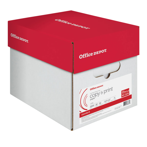 Office Depot Copy Print Paper  8 1/2in. x 11in.  20 Lb  500 Sheets Per Ream  Case Of 5 Reams  851201CS
