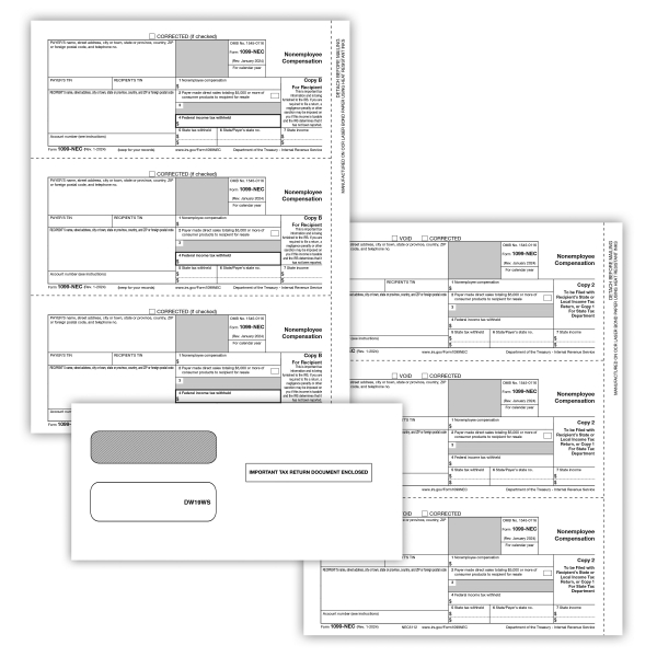 ComplyRight® 1099-NEC Tax Forms, 3-Part, 3-Up, Copies B/C/2 (Recipient Copy Only), Laser, 8-1/2"" x 11"", Pack Of 50 Forms And Envelopes -  NEC6113EOD