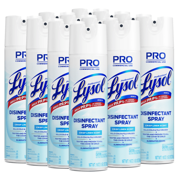 Professional Lysol Disinfectant Spray, Crisp Linen, 19oz 12 