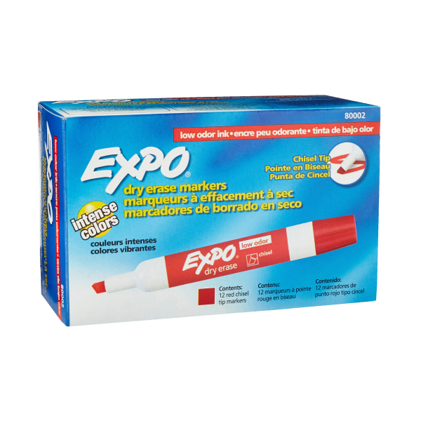 EXPO Low Odor Dry Erase Chisel Tip Markers  Red  12 Count