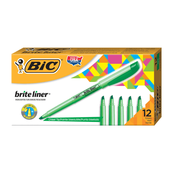 UPC 070330655560 product image for BIC® Brite Liner® Highlighters, Pocket Style, Chisel Tip, Green, Box Of 12 | upcitemdb.com