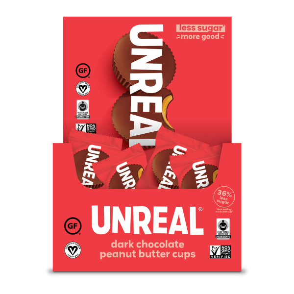 Unreal Dark Chocolate Peanut Butter Cups, 0.53 Oz, Pack Of 40 Cups