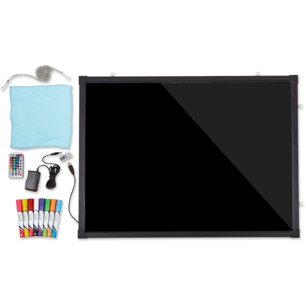 Alpine LED Illuminated Hanging Message Writing Board, 23-5/8"W x 31-1/2"H, Clear/Black