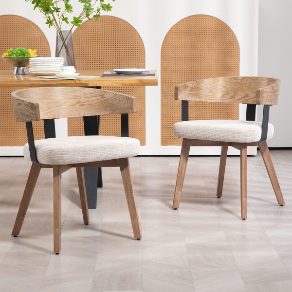 Glamour Home Beck Linen Fabric Dining Accent Chairs, Beige/Brown, Set Of 2 Chairs