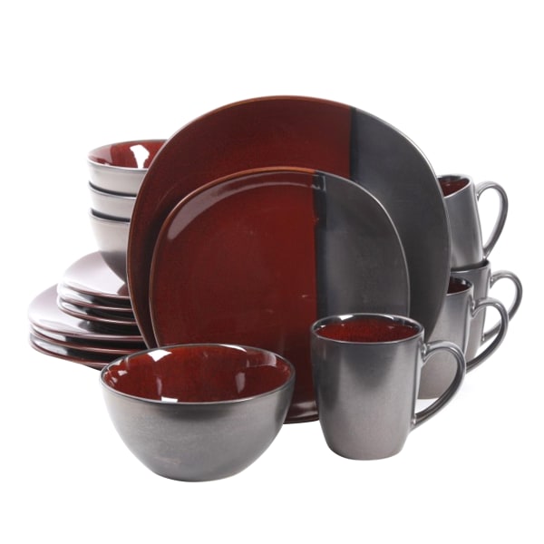 Photos - Glass Gibson Volterra 16-Piece Square Dinnerware Set, Red 99597355M 