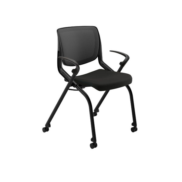 HON Motivate Nesting / Stacking Chair - Fabric Black Seat - Fabric Black Back - Black Frame - Four-legged Base - 23  Wid