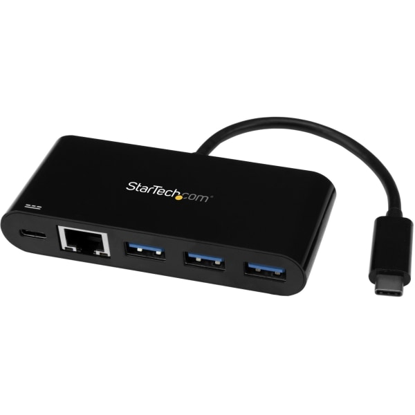 StarTech.com 3 Port USB-C Hub with Gigabit Ethernet & 60W Power Delivery Passthrough - USB-C to 3xUS - HB30C3AGEPD