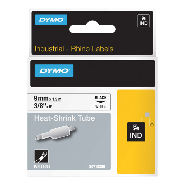 DYMO® Rhino Heat Shrink Tubes Industrial Label Tape, 0.37" x 5 ft, White/Black Print
