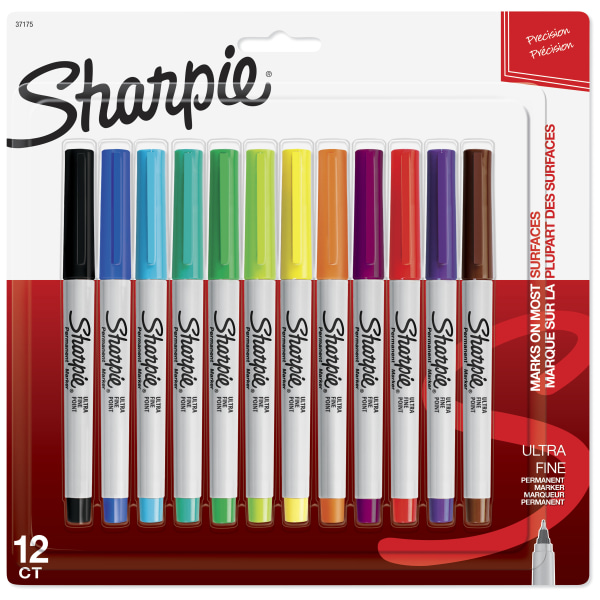 Sharpie Permanent Markers  Ultra Fine Point  Assorted Colors  12 Count