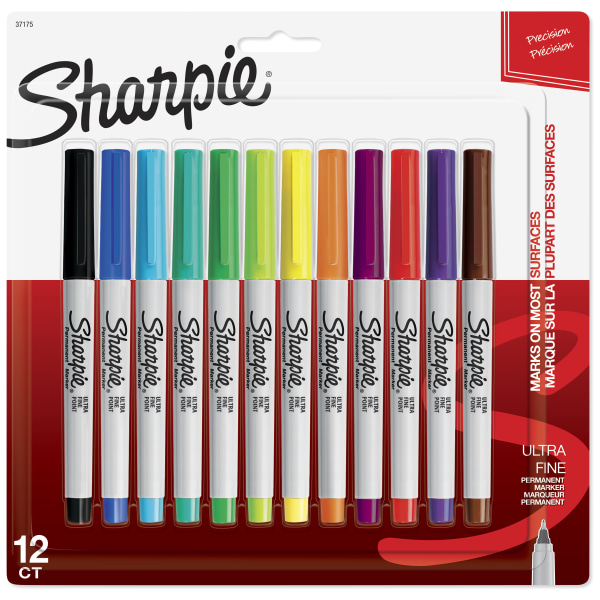 Sharpie® Permanent Ultra-Fine Point Markers, Assorted Colors, Pack Of 12 Markers -  37175