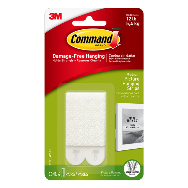 Command Medium Picture Hanging Strips, White, 8 / Pack (Quantity)
