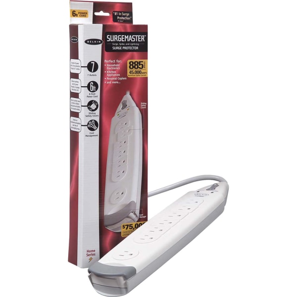 Belkin® SurgeMaster™ Home Grade Surge Protector, 7 Outlets, 6-Foot Cord, 885 Joules -  F9H700-06
