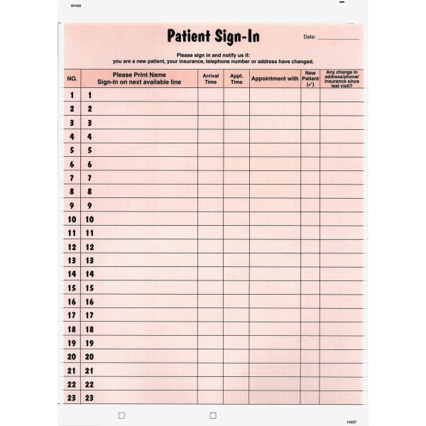 Tabbies  TAB14530  Patient Sign-In Label Forms  125 / Pack  Salmon