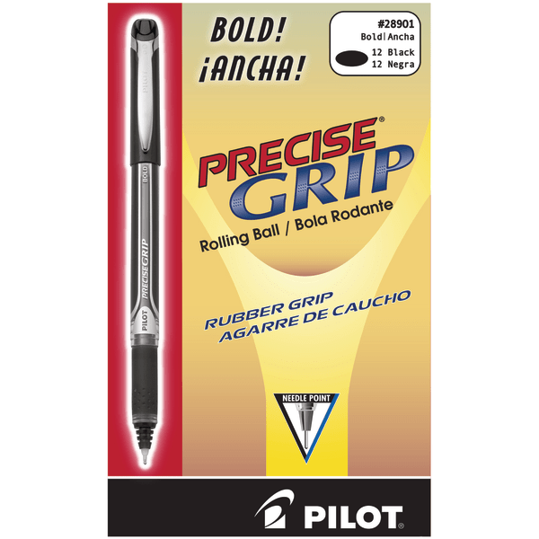 Pilot® Precise Grip™ Liquid Ink Rollerball Pens, Bold Point, 1.0 mm, Black Metallic Barrel, Black Ink, Pack Of 12 Pens